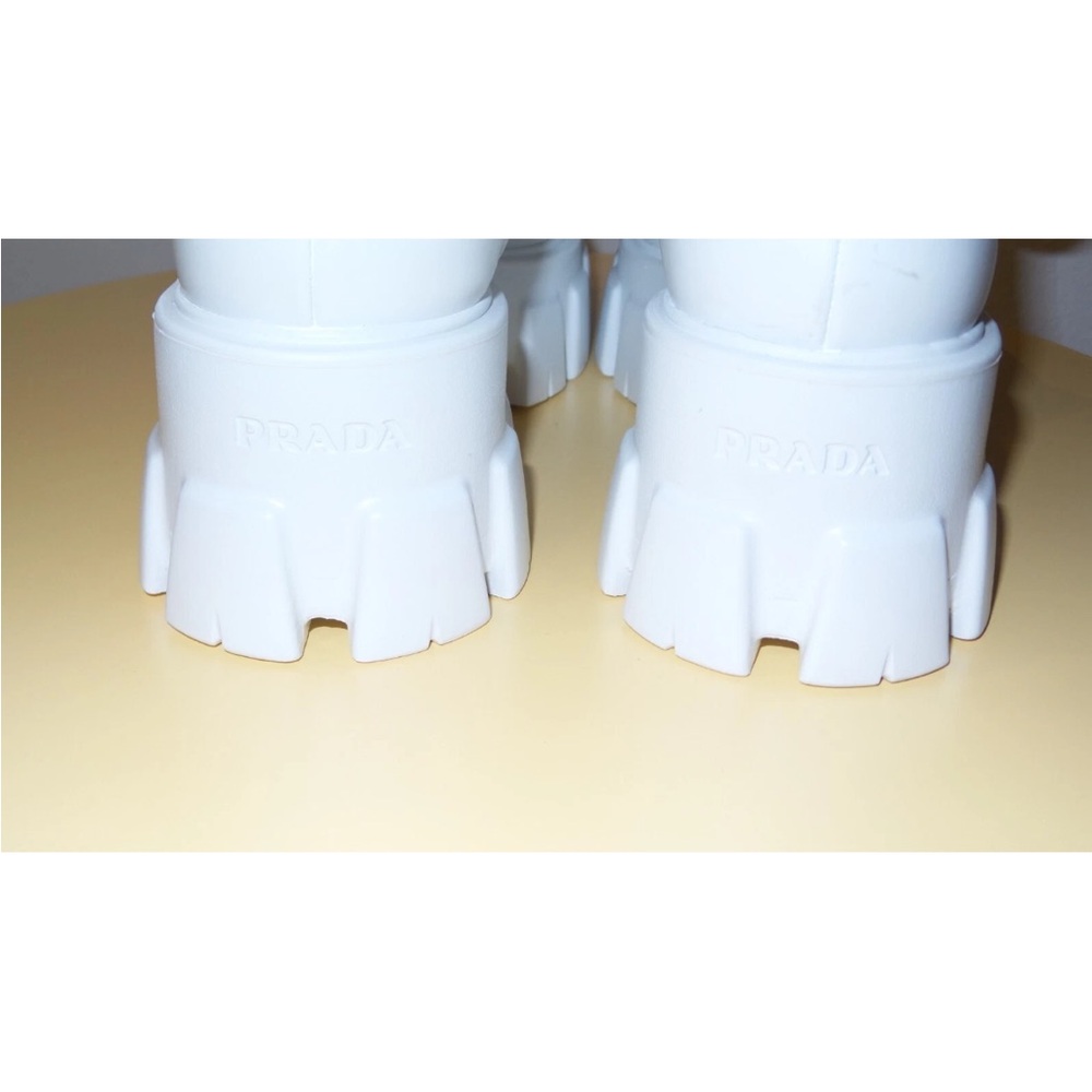 PRADA MONOLITH WHITE LEATHER BIKER BOOTS - Picture 6 of 12